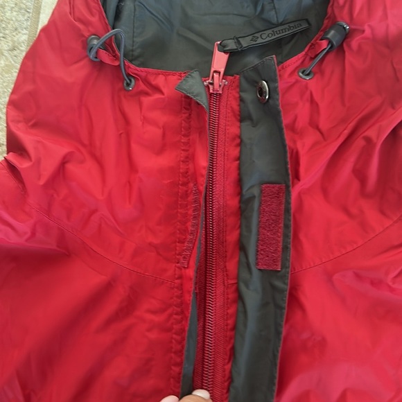 Columbia Red & Gray Rain Jacket Wind Breaker Full Zip Hooded Men’s Large - Picture 7 of 10